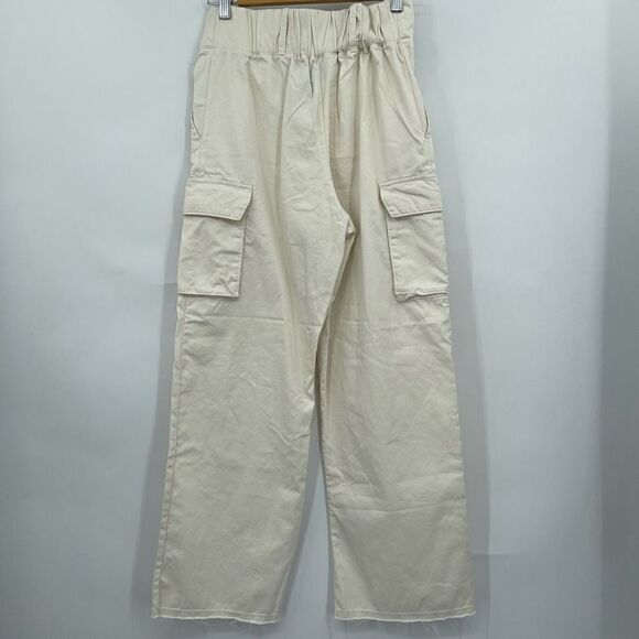 Les Tien Ivory Zip Up Flared High-Rise Straight Leg Cargo Pants Size Small - Picture 5 of 9